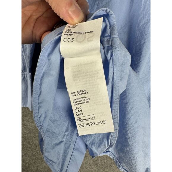 COS Shirt Women's Size 6 Blue Button Up Long Sleeve Cotton - Picture 7 of 9